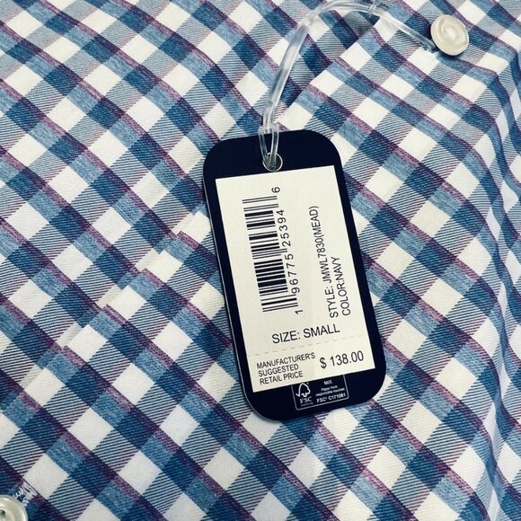 NWT Johnnie-O Shirt Mead Performance Button Down Shirt Blue Purple Plaid Gingham - Picture 4 of 7